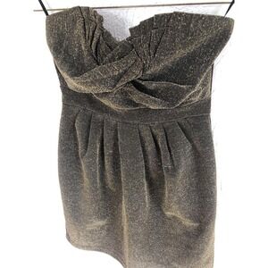 H&M Mini Dress Womens Size 12 Strapless Cocktail Dress Black Gold Shimmer Party